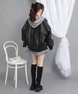 裾ドロストオーバーサイズ合皮ブルゾン【ジャケット】【コート】