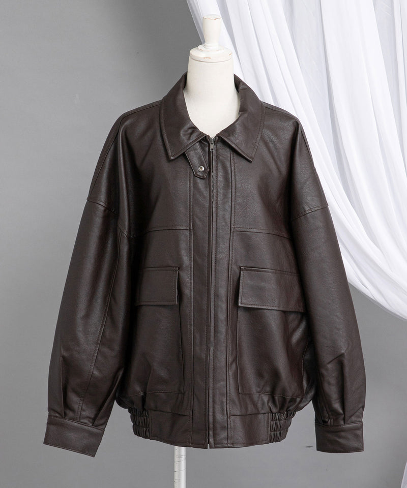 裾ドロストオーバーサイズ合皮ブルゾン【ジャケット】【コート】