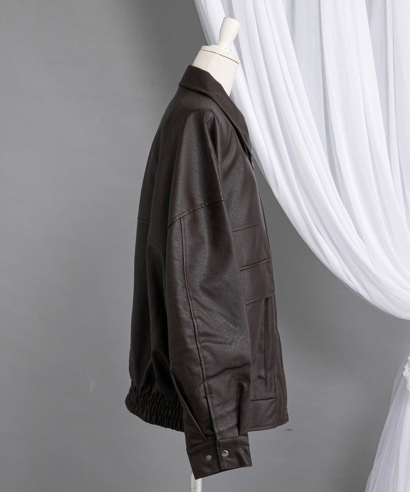 裾ドロストオーバーサイズ合皮ブルゾン【ジャケット】【コート】