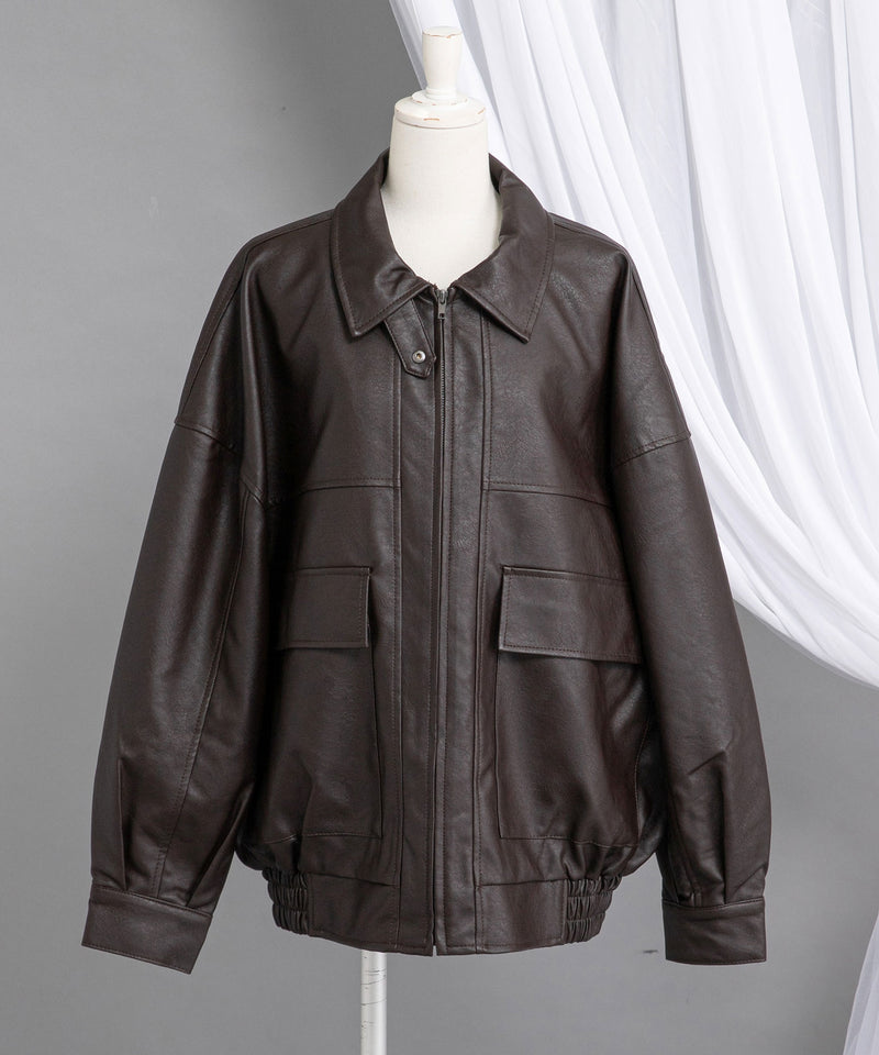 裾ドロストオーバーサイズ合皮ブルゾン【ジャケット】【コート】