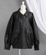 裾ドロストオーバーサイズ合皮ブルゾン【ジャケット】【コート】