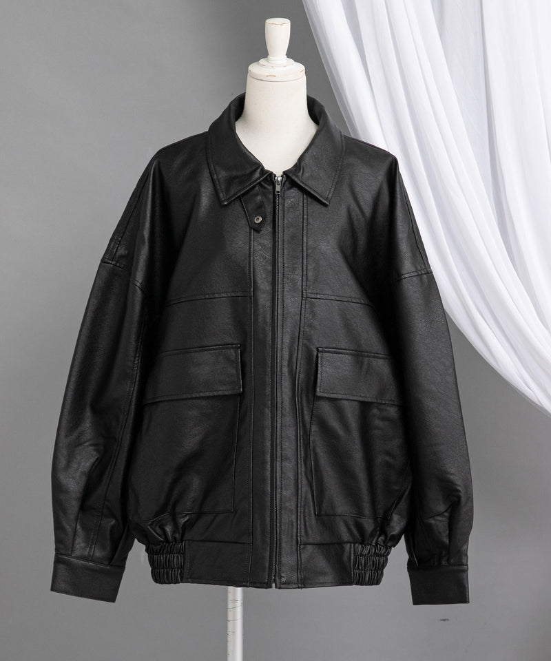 裾ドロストオーバーサイズ合皮ブルゾン【ジャケット】【コート】