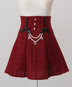 ハイウエストツイードパールビジュースカート