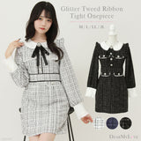 ラメツイードリボンタイトワンピース