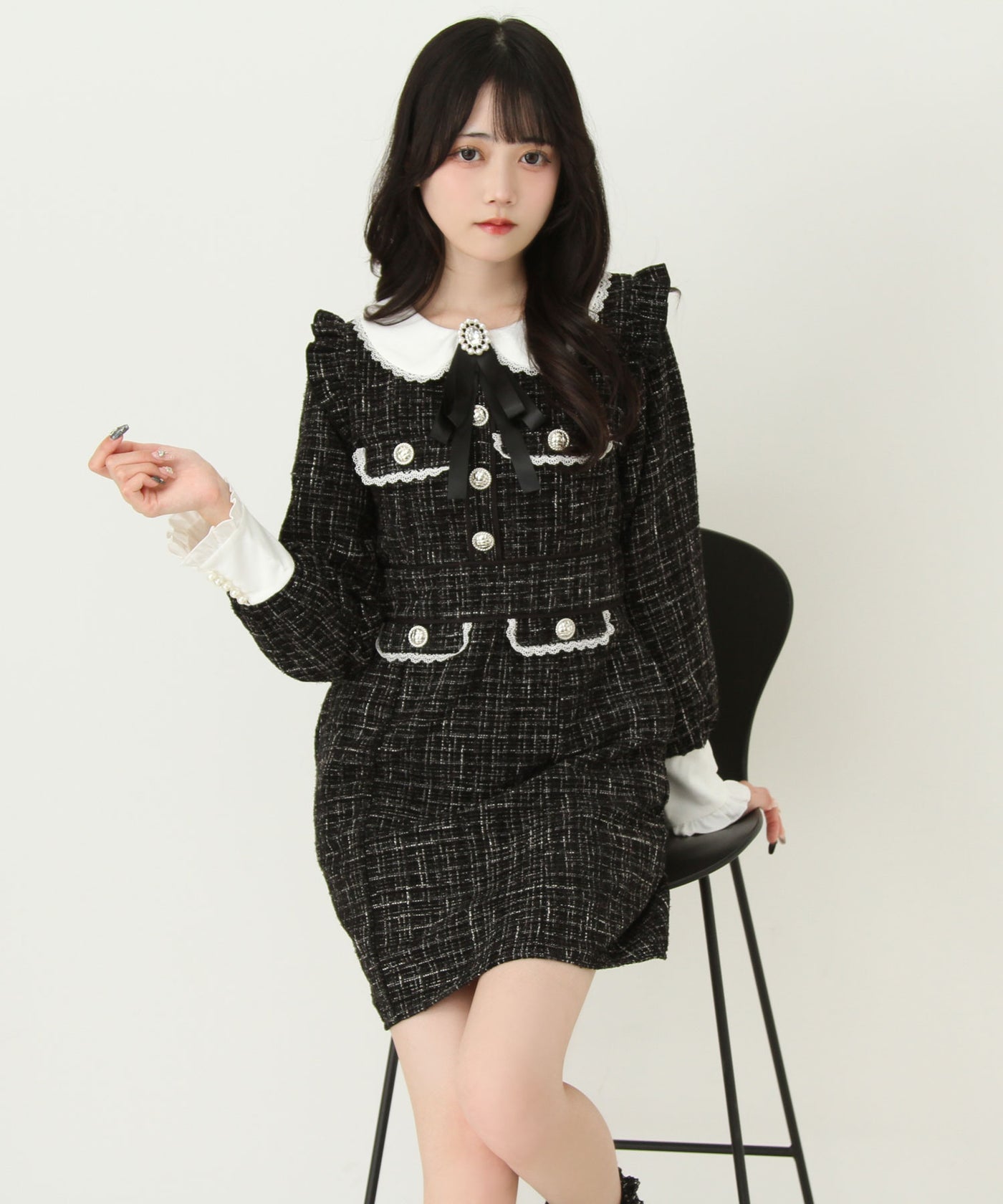 DearMyLove 夢展望　ラメツイードリボンタイトワンピース　L size ラメツイードリボンタイトワンピース – レディースファッション通販の