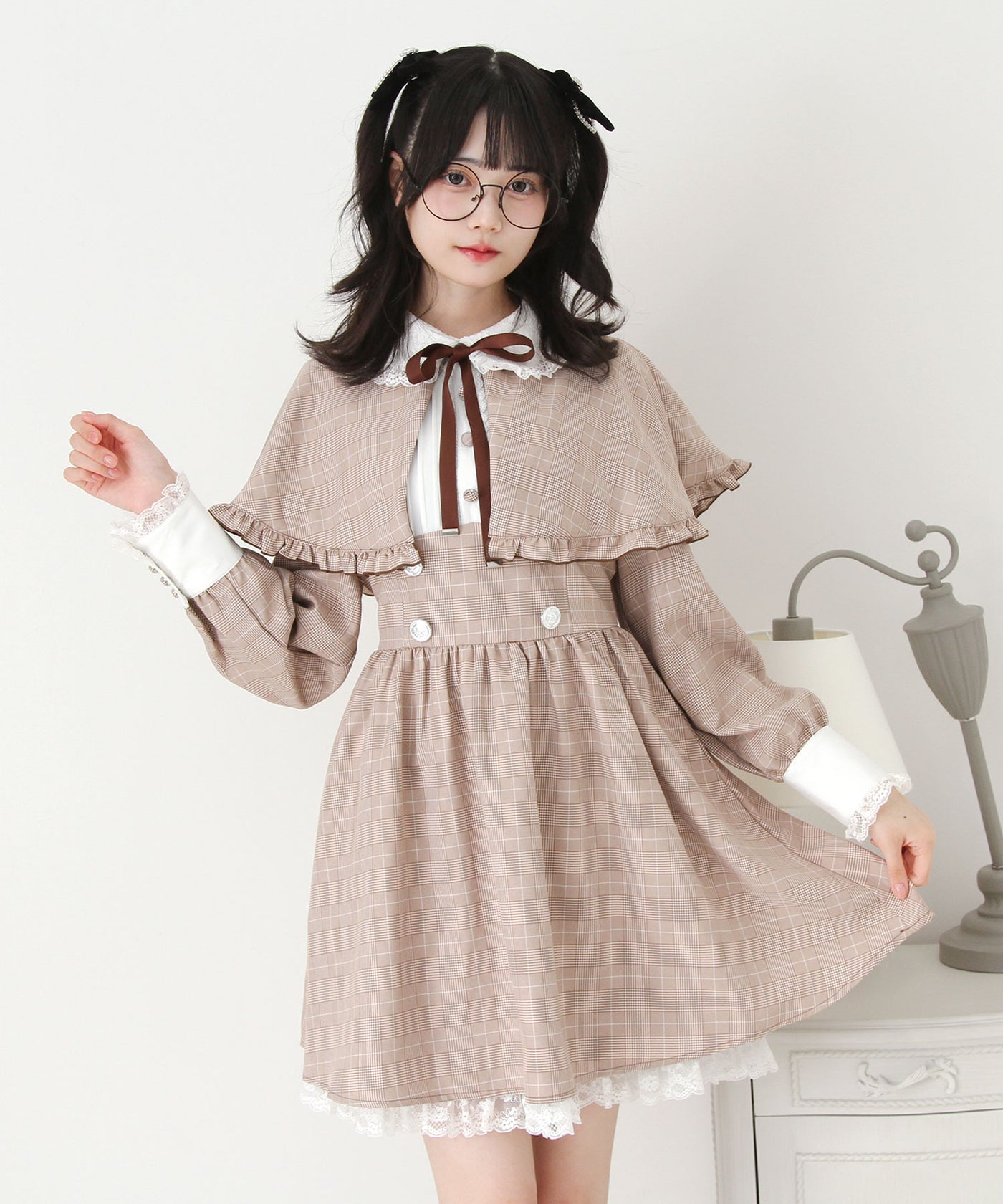 夢展望 大きいサイズ 4L 2wayケープお嬢様ワンピース グレー ピンク 535806-06_1400x.jpg?v=1762411338