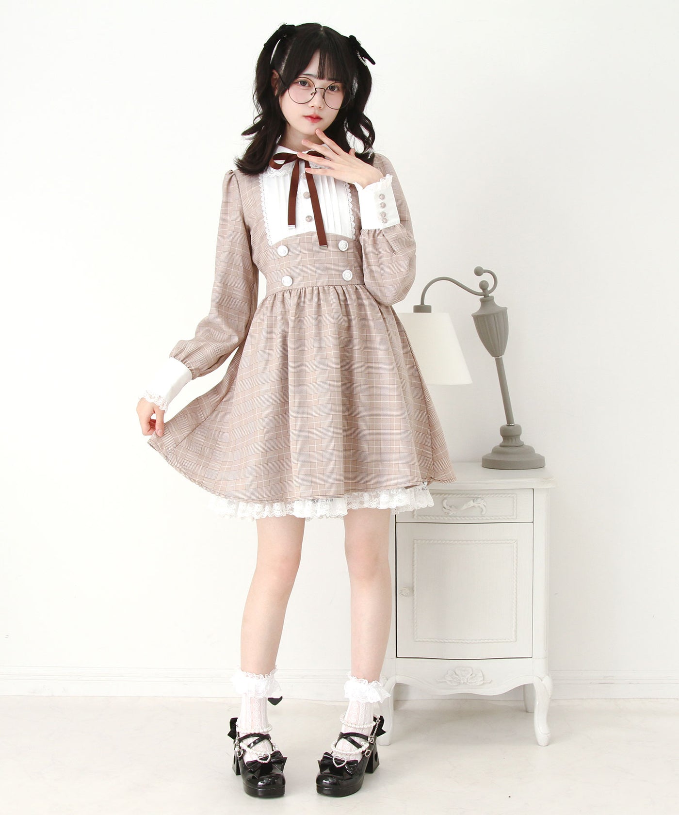 夢展望 大きいサイズ 4L 2wayケープお嬢様ワンピース グレー ピンク 535806-09_1400x.jpg?v=1762411346