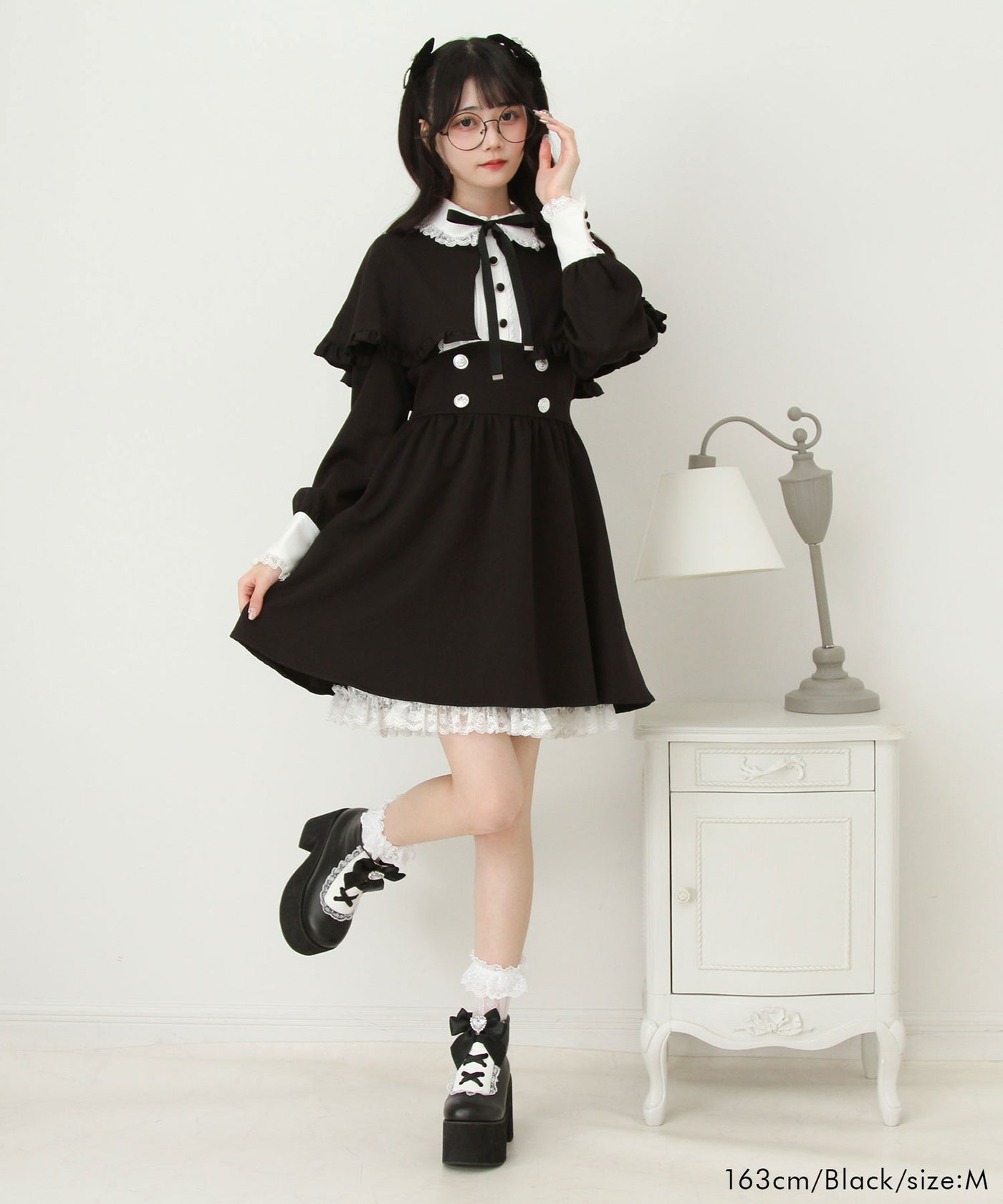 夢展望 大きいサイズ 4L 2wayケープお嬢様ワンピース グレー ピンク