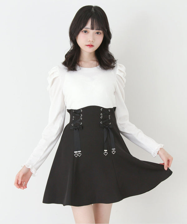 【予約　11/21発送】ドッキングリブカットリボンワンピース