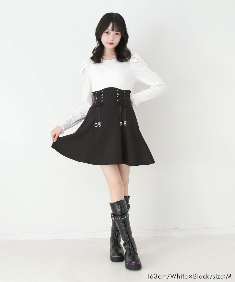 【予約　11/21発送】ドッキングリブカットリボンワンピース