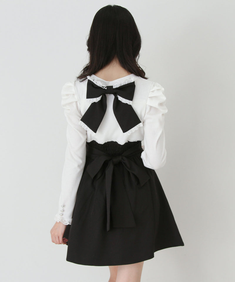 【予約　11/21発送】ドッキングリブカットリボンワンピース