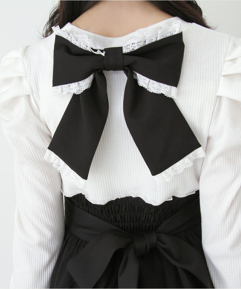 【予約　11/21発送】ドッキングリブカットリボンワンピース