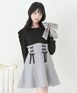 【予約　11/21発送】ドッキングリブカットリボンワンピース