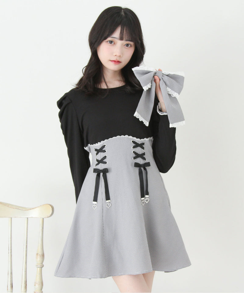 【予約　11/21発送】ドッキングリブカットリボンワンピース