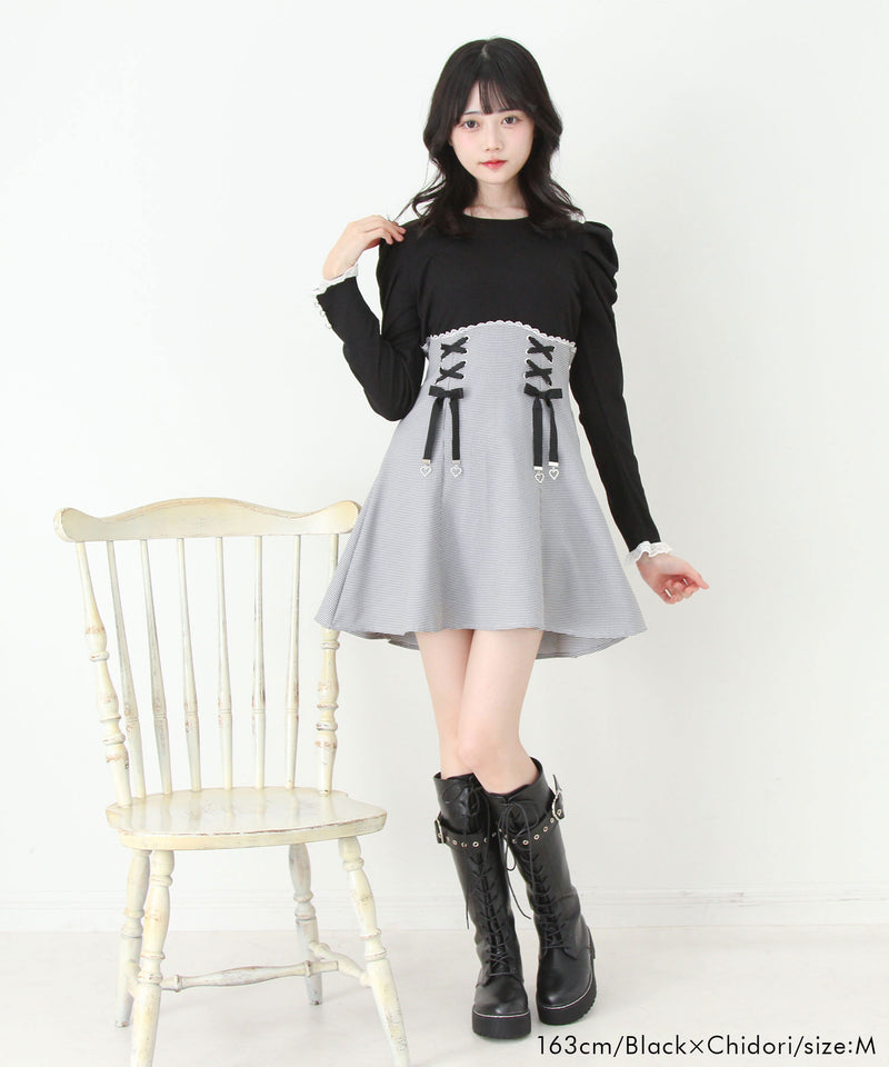 【予約　11/21発送】ドッキングリブカットリボンワンピース