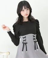 【予約　11/21発送】ドッキングリブカットリボンワンピース