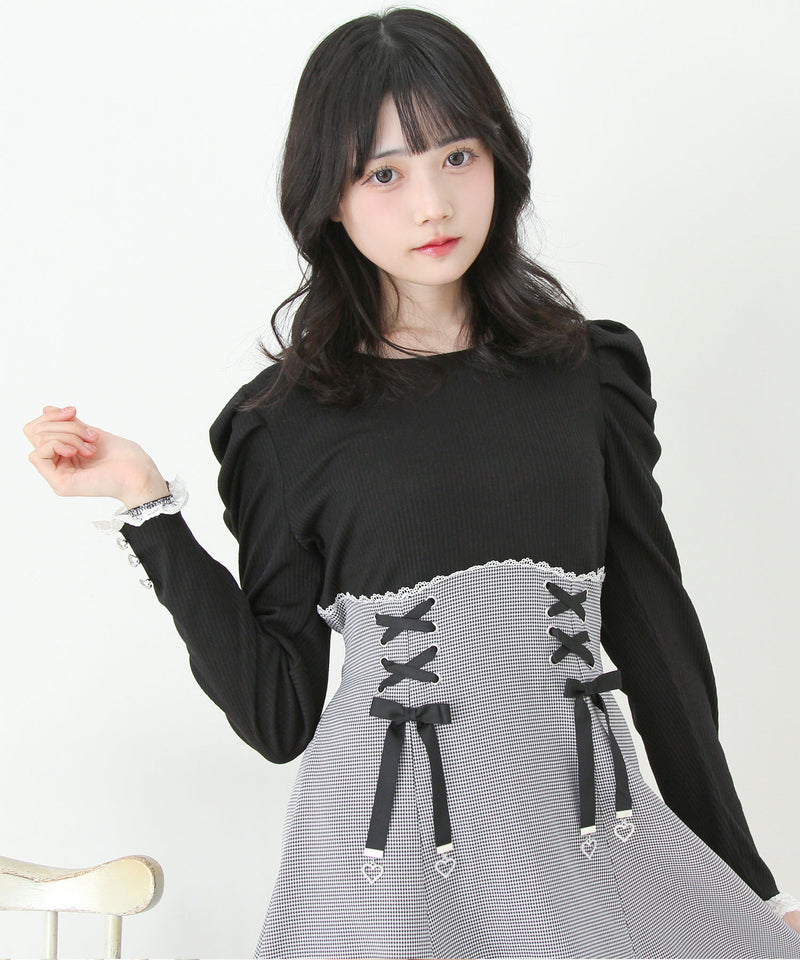 【予約　11/21発送】ドッキングリブカットリボンワンピース