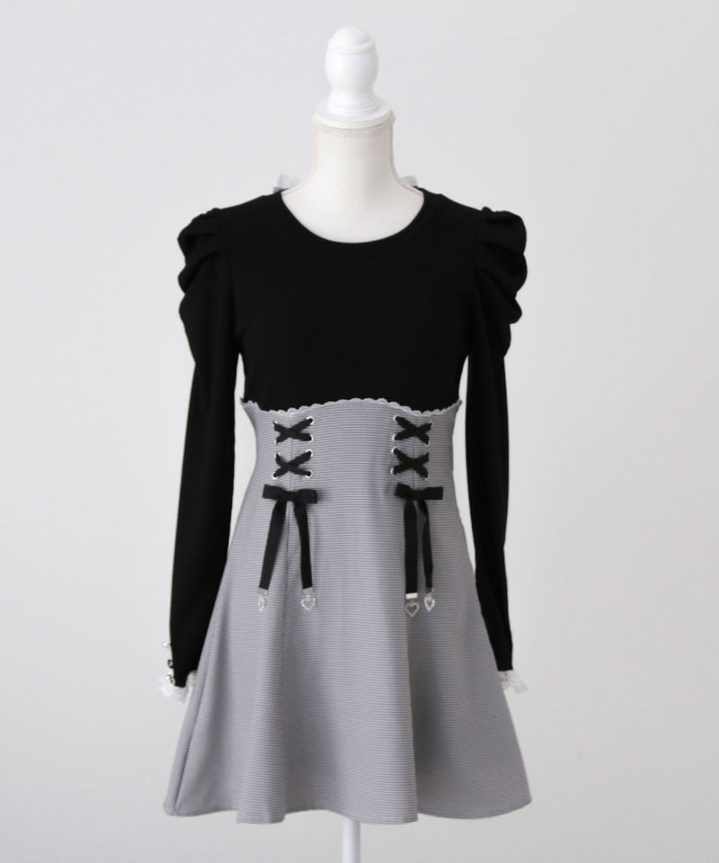 【予約　11/21発送】ドッキングリブカットリボンワンピース