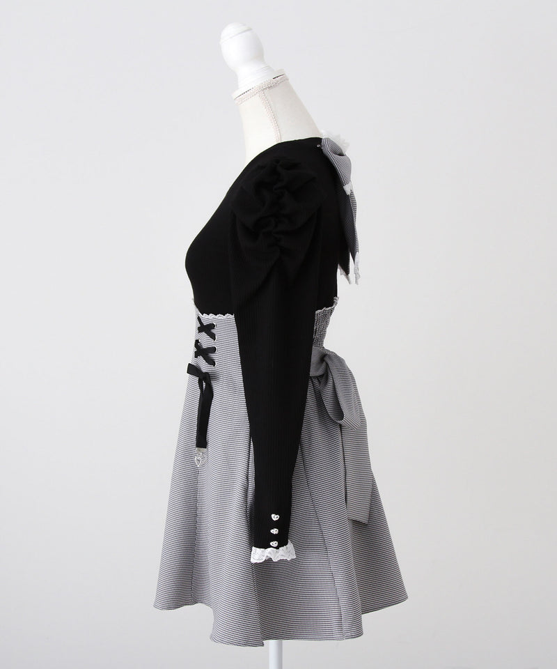 【予約　11/21発送】ドッキングリブカットリボンワンピース