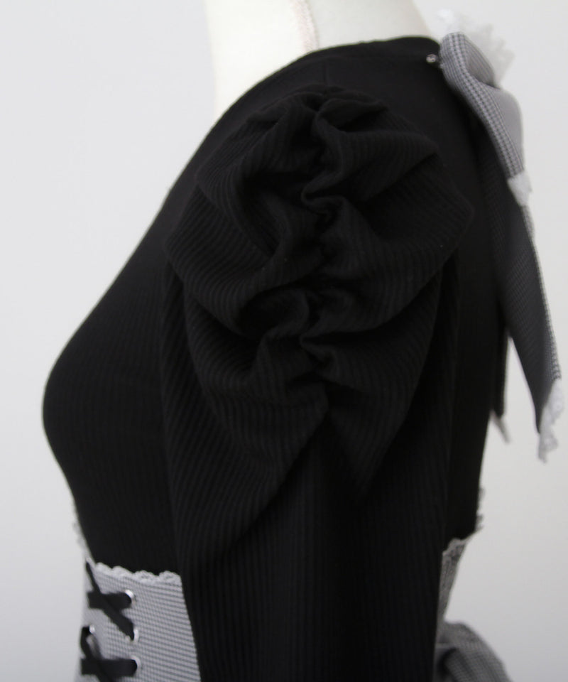 【予約　11/21発送】ドッキングリブカットリボンワンピース