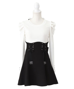 ドッキングリブカットリボンワンピース