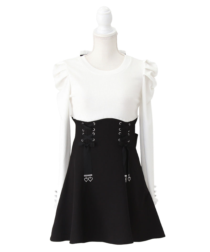 【予約　11/21発送】ドッキングリブカットリボンワンピース