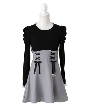 ドッキングリブカットリボンワンピース