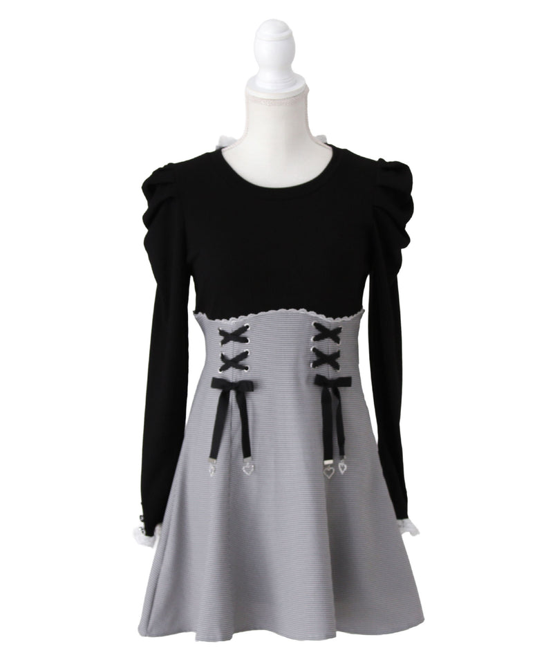 【予約　11/21発送】ドッキングリブカットリボンワンピース