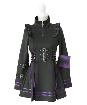 十字架アームバンドサイドレースアップフリルファスナーワンピース