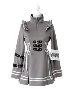 十字架アームバンドサイドレースアップフリルファスナーワンピース