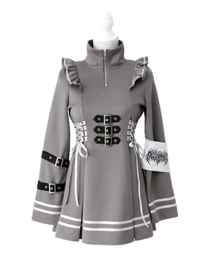 十字架アームバンドサイドレースアップフリルファスナーワンピース