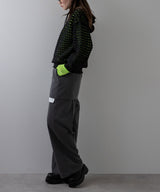 透かし編みフーディーメッシュプルオーバーニット