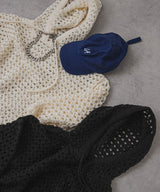 透かし編みフーディーメッシュプルオーバーニット