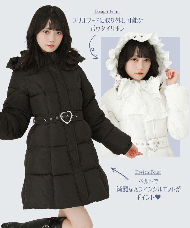 【予約　10/31発送】ビッグボウタイリボンAラインフェイクダウンコート【中綿】