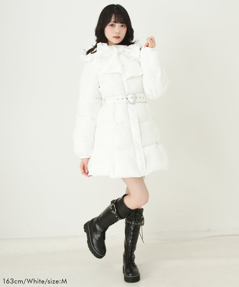 【予約　10/31発送】ビッグボウタイリボンAラインフェイクダウンコート【中綿】