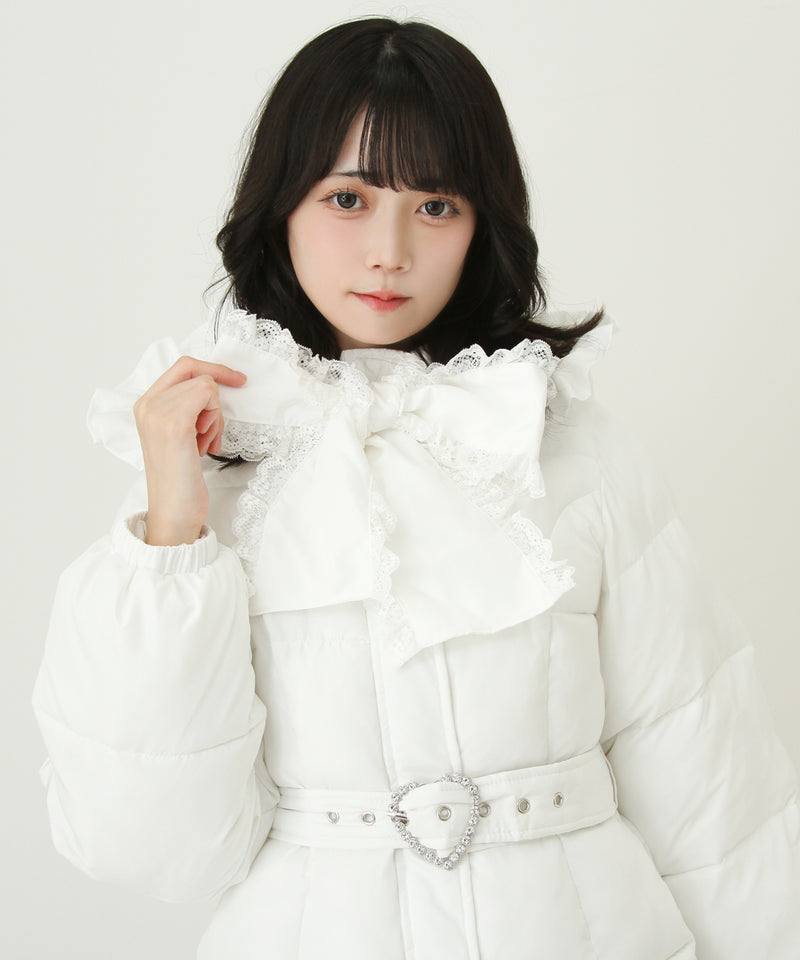 【予約　10/31発送】ビッグボウタイリボンAラインフェイクダウンコート【中綿】