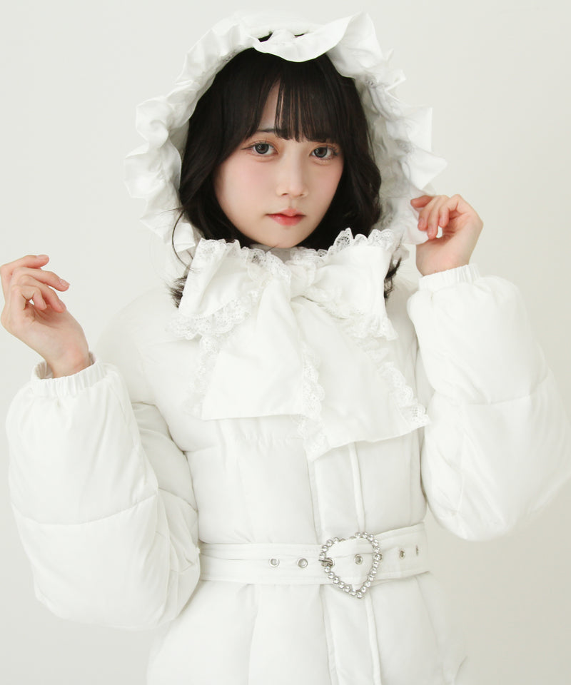 【予約　10/31発送】ビッグボウタイリボンAラインフェイクダウンコート【中綿】