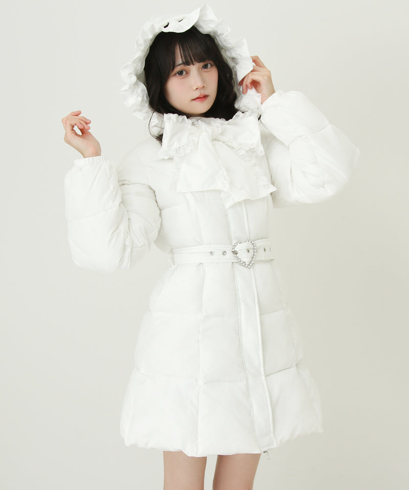 【予約　10/31発送】ビッグボウタイリボンAラインフェイクダウンコート【中綿】