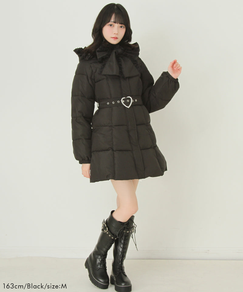 【予約　10/31発送】ビッグボウタイリボンAラインフェイクダウンコート【中綿】