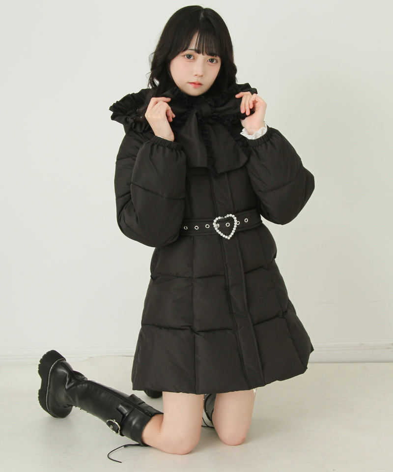 【予約　10/31発送】ビッグボウタイリボンAラインフェイクダウンコート【中綿】