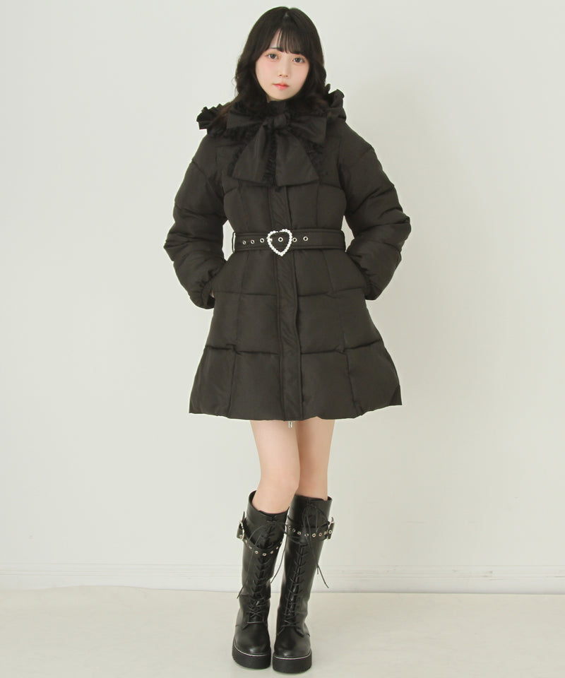 【予約　10/31発送】ビッグボウタイリボンAラインフェイクダウンコート【中綿】