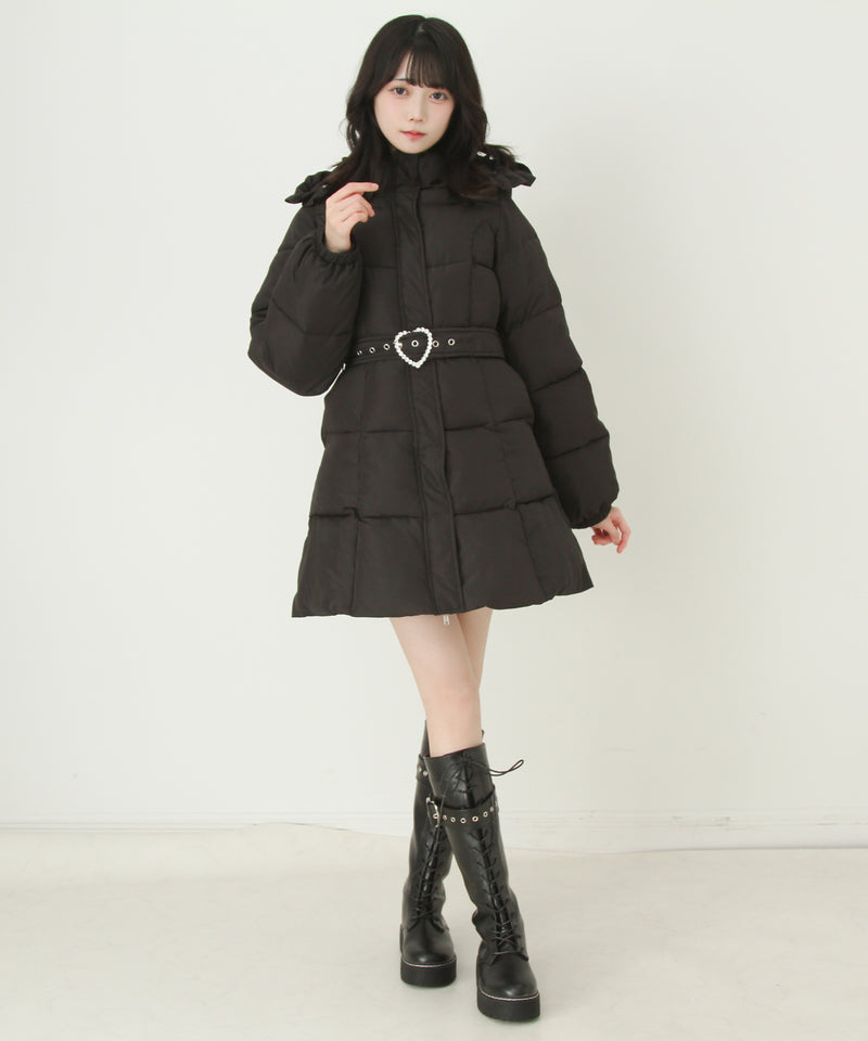 【予約　10/31発送】ビッグボウタイリボンAラインフェイクダウンコート【中綿】