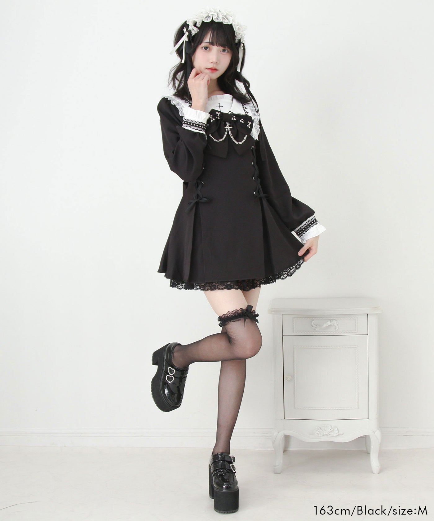 夢展望 十字架クロススタッズチェーンレースアップフリルセーラーワンピース 十字架クロススタッズチェーンレースアップフリルセーラーワンピース