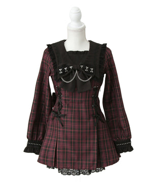 十字架クロススタッズチェーンレースアップフリルセーラーワンピース