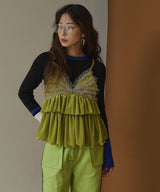 【予約　9/28発送】【26aw】フレア袖配色プルオーバーニット【SD】