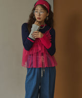 【予約　9/28発送】【26aw】フレア袖配色プルオーバーニット【SD】