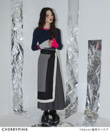 フレア袖配色プルオーバーニット