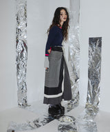 フレア袖配色プルオーバーニット