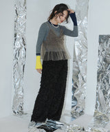 フレア袖配色プルオーバーニット