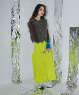 フレア袖配色プルオーバーニット